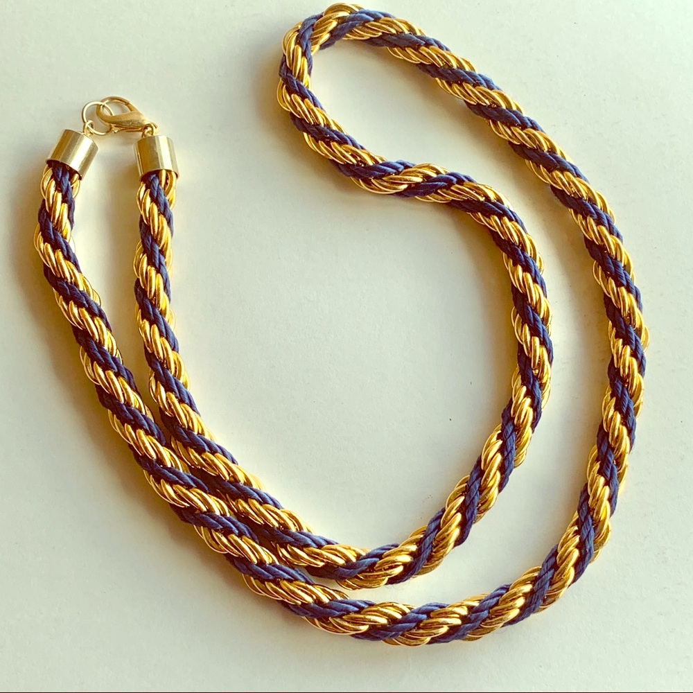 Vintage Twisted Gold and Blue Rope Necklace
